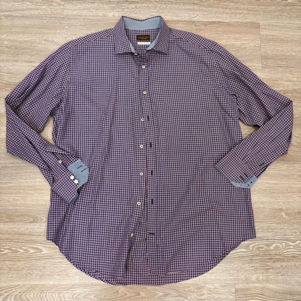 Thomas Dean Shaped Fit Lightweight Cotton Colorful Plaid Shirt XXL
